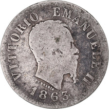 Monnaie, Italie, Vittorio Emanuele II, 50 Centesimi, 1863, Milan, B+, Argent