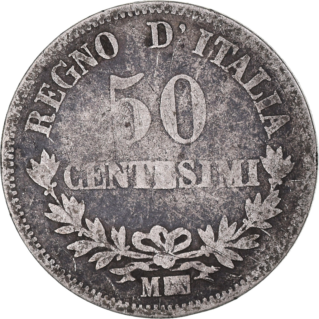 Coin, Italy, Vittorio Emanuele II, 50 Centesimi, 1863, Milan, F(12-15), Silver