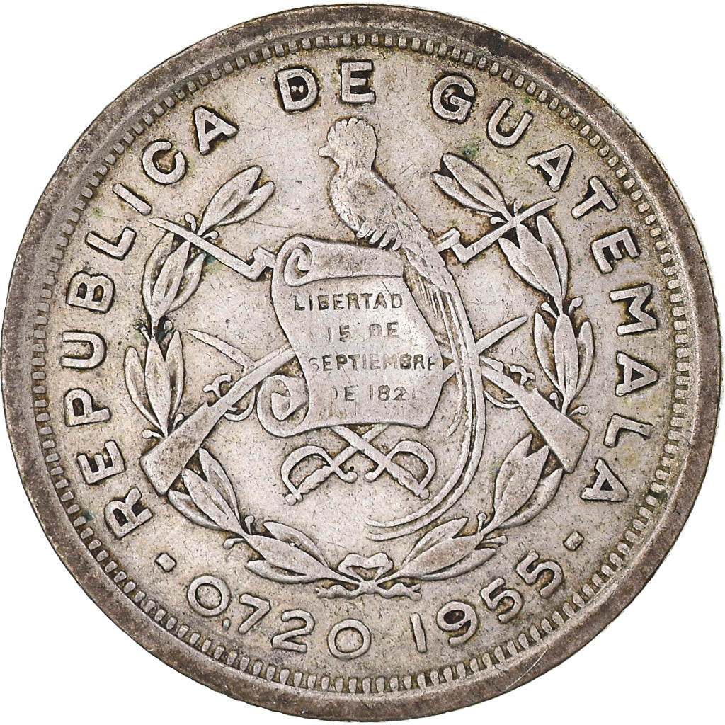 Coin, Guatemala, 10 Centavos, 1955, EF(40-45), Silver, KM:256.1