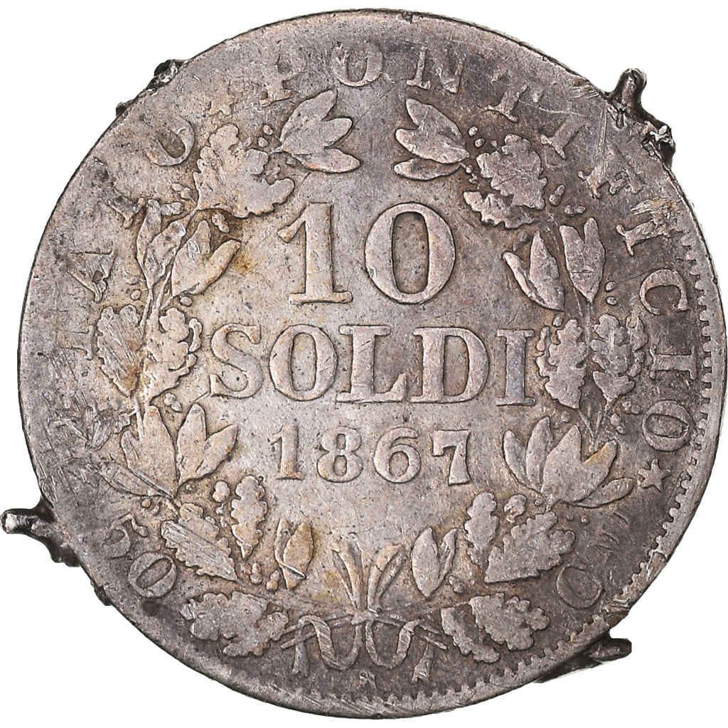 Munten, Italiaanse staten, PAPAL STATES, Pius IX, 10 Soldi, 50 Centesimi, 1867