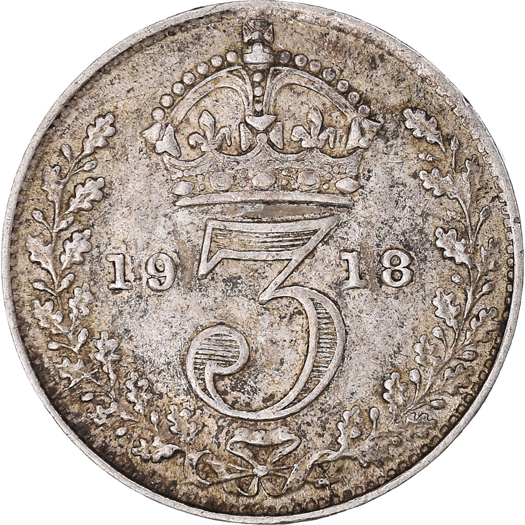 Munten, Groot Bretagne, George V, 3 Pence, 1918, ZF+, Zilver, KM:813