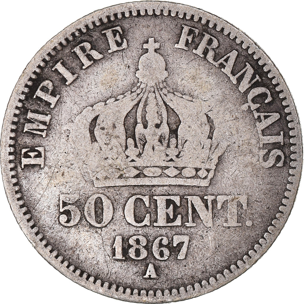 Coin, France, Napoleon III, 50 Centimes, 1867, Paris, VF(20-25), Silver