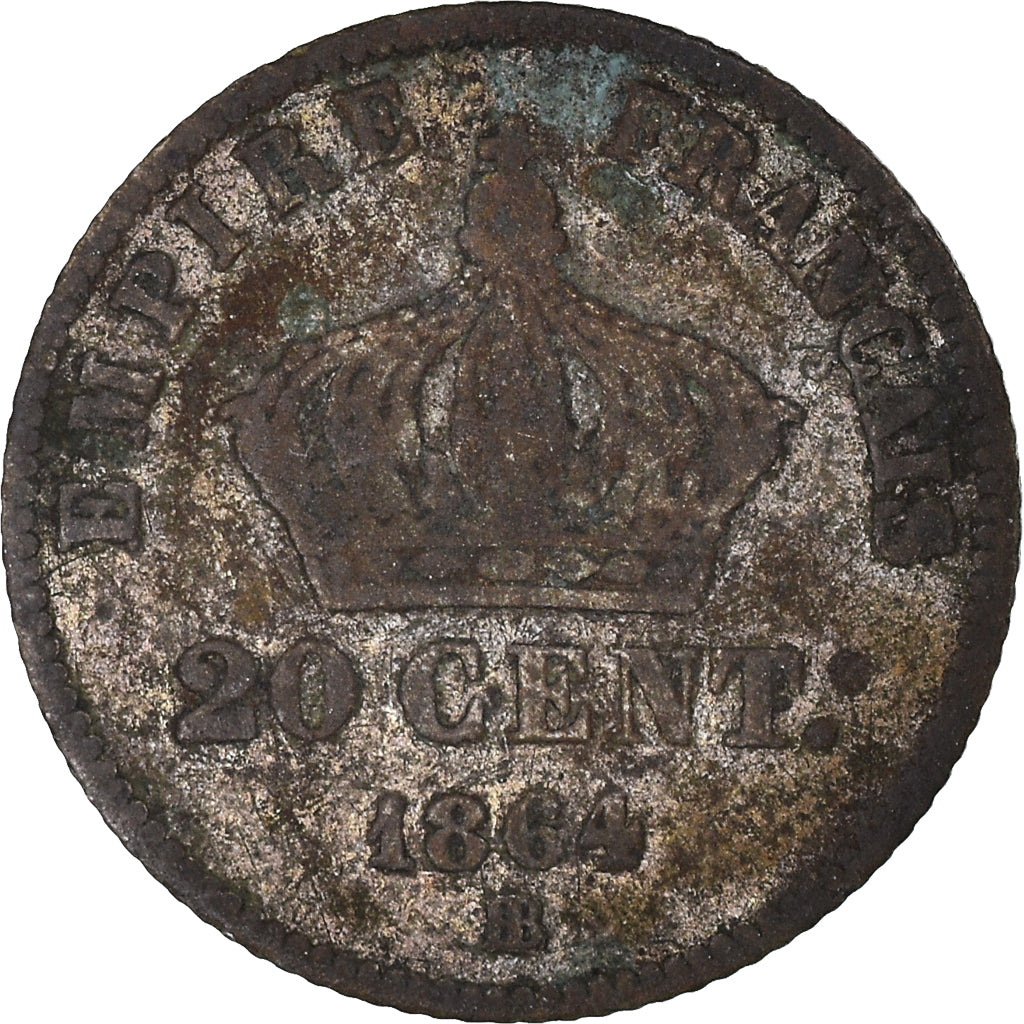 Coin, France, Napoleon III, 20 Centimes, 1864, Strasbourg, VF(20-25), Silver