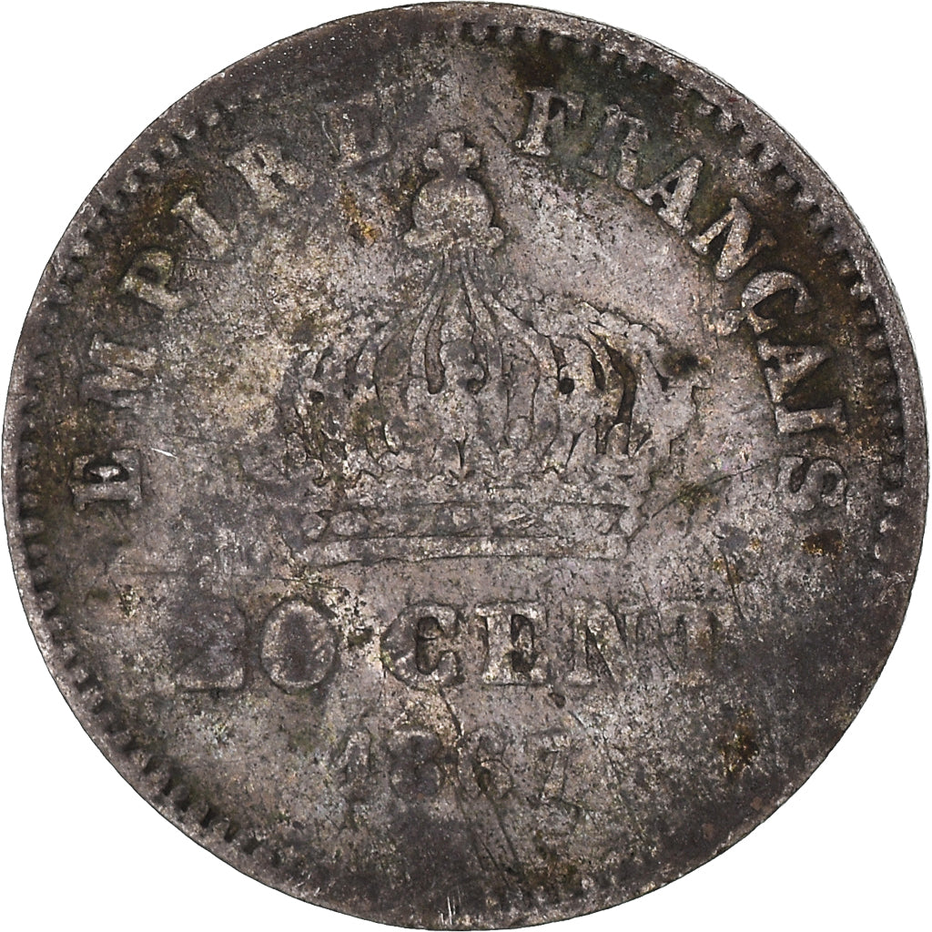 Moeda, França, Napoleon III, 20 Centimes, 1867, Paris, F(12-15), Prata