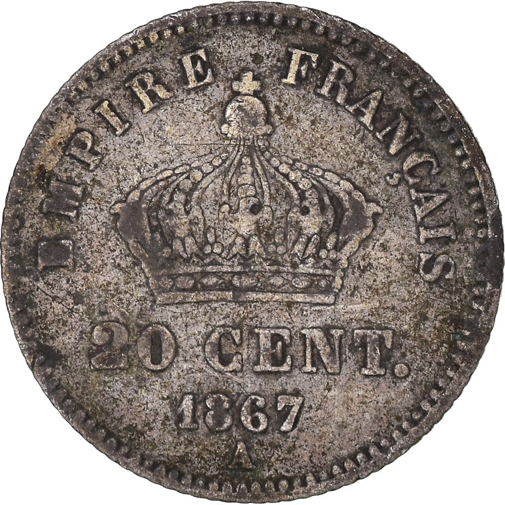 Moneta, Francia, Napoleon III, 20 Centimes, 1867, Paris, MB, Argento, KM:808.1