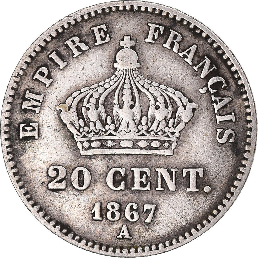 Monnaie, France, Napoleon III, 20 Centimes, 1867, Paris, TB, Argent, KM:808.1