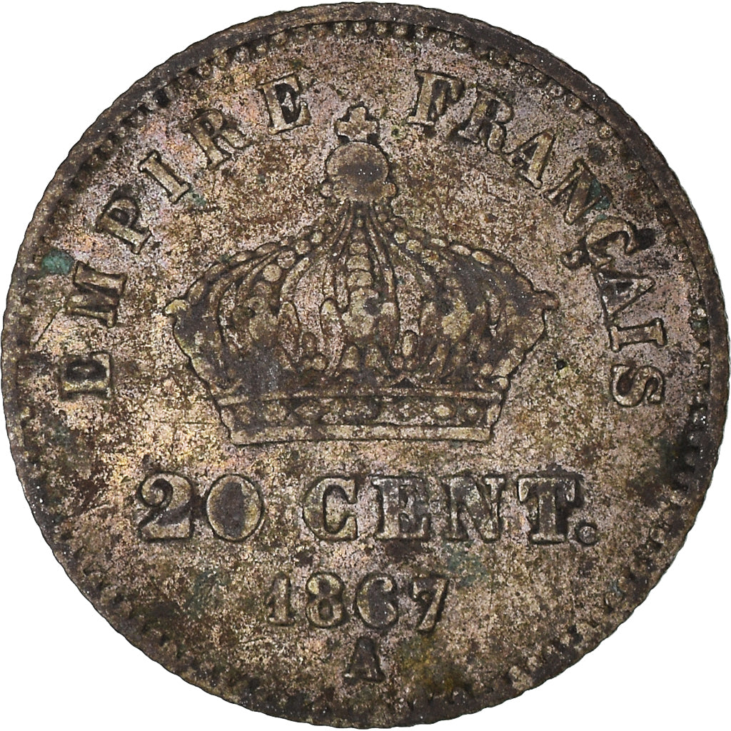 Moneta, Francia, Napoleon III, 20 Centimes, 1867, Paris, MB+, Argento, KM:808.1