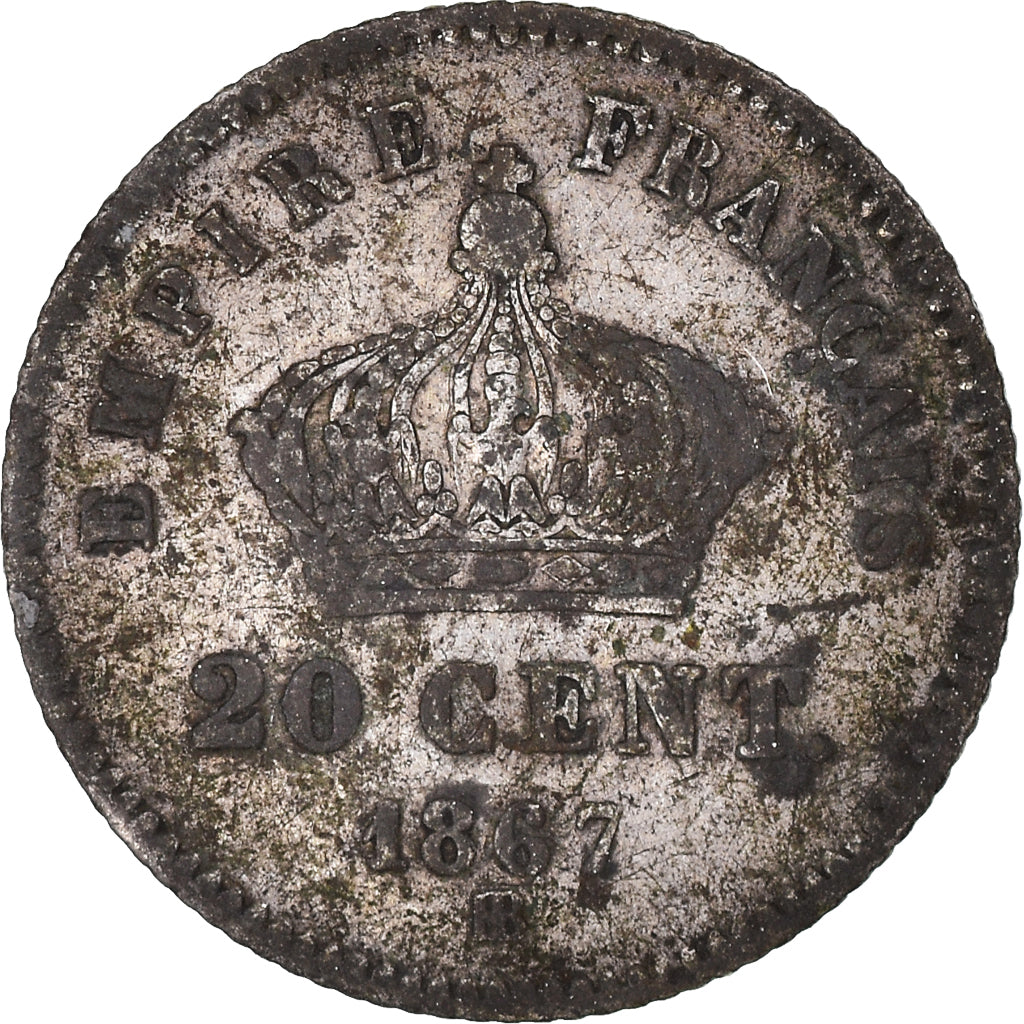 Monnaie, France, Napoleon III, 20 Centimes, 1867, Strasbourg, TB, Argent