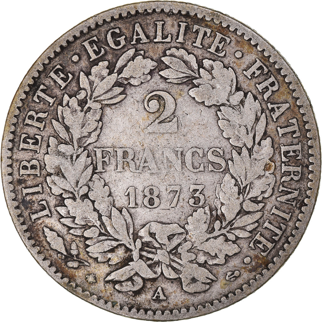 Coin, France, Cérès, 2 Francs, 1873, Paris, VF(20-25), Silver, KM:817.1