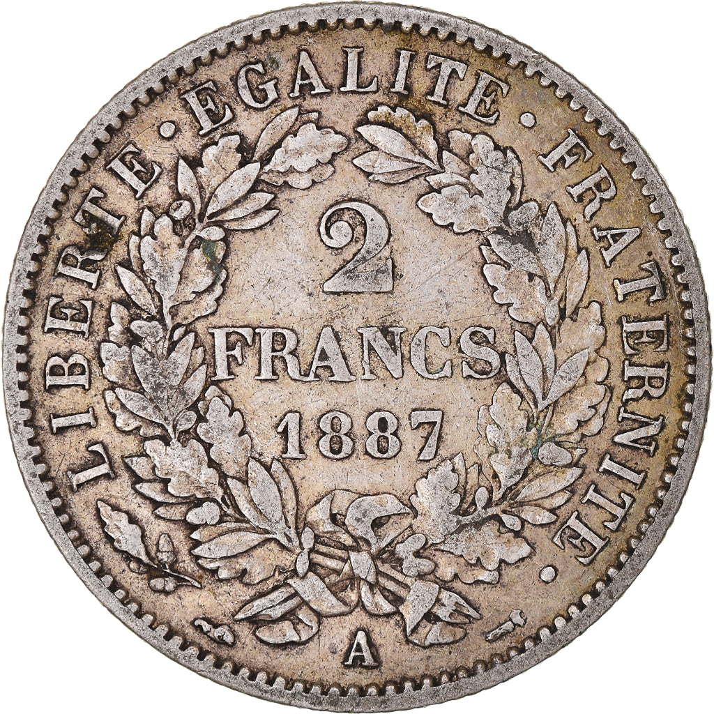 Coin, France, Cérès, 2 Francs, 1887, Paris, EF(40-45), Silver, KM:817.1