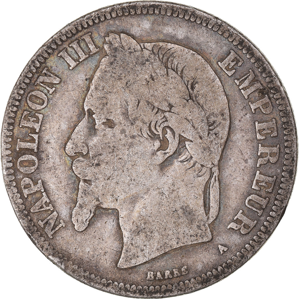 Moneda, Francia, Napoleon III, 2 Francs, 1869, Paris, BC+, Plata, KM:807.1