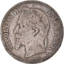 Moneda, Francia, Napoleon III, 2 Francs, 1869, Paris, BC+, Plata, KM:807.1