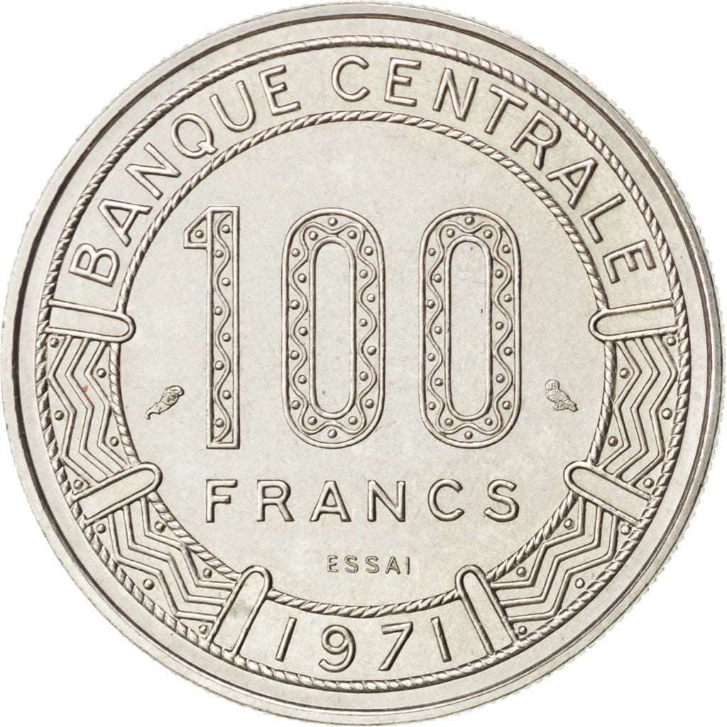 CENTRAL AFRICAN REPUBLIC, 100 Francs, 1971, KM #E2, MS(60-62), Nickel, 6.93