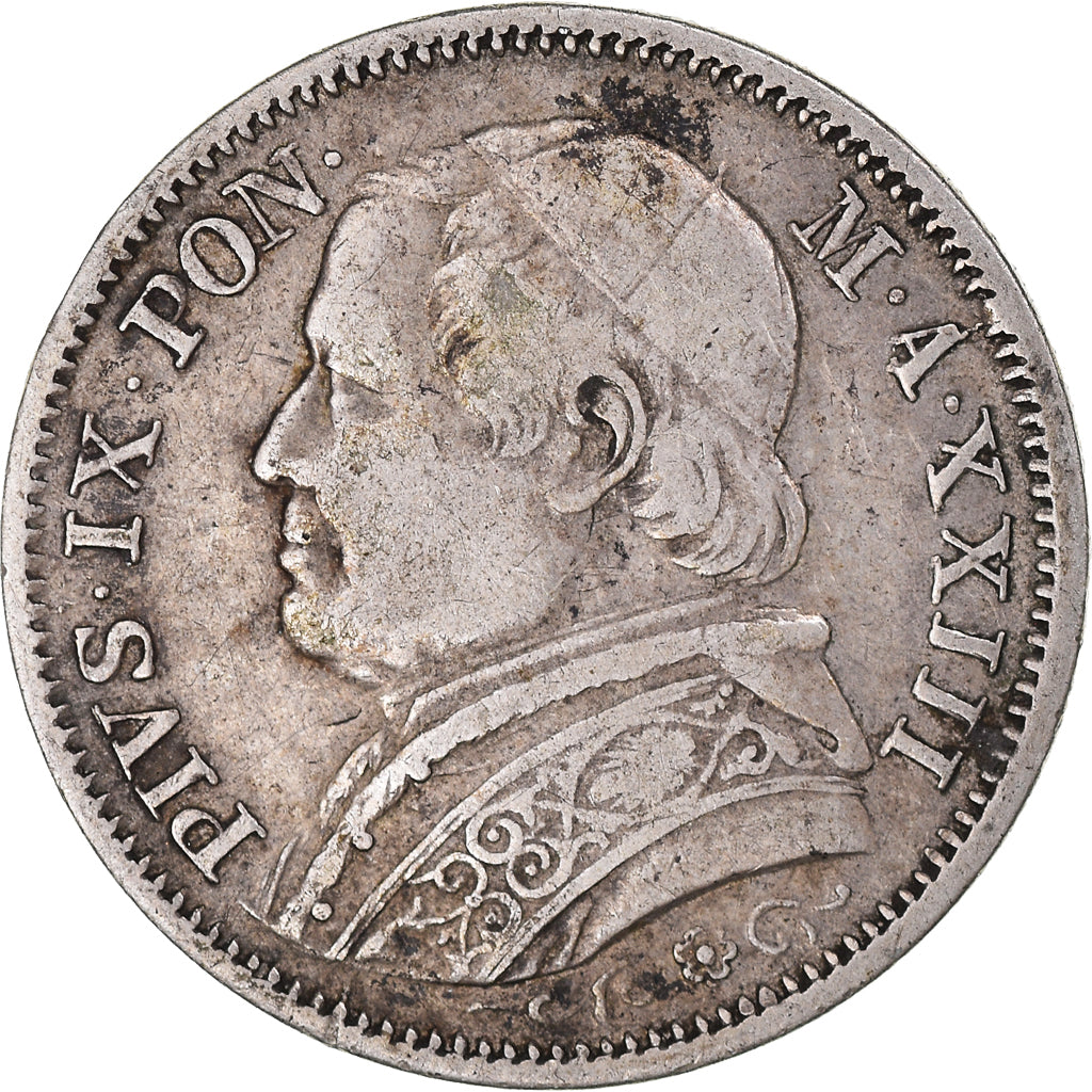 Moneda, Estados italianos, PAPAL STATES, Pius IX, Lira, 1868, Roma, MBC, Plata