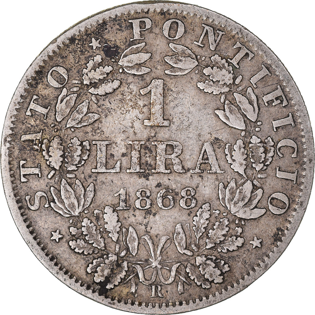 Moneda, Estados italianos, PAPAL STATES, Pius IX, Lira, 1868, Roma, MBC, Plata