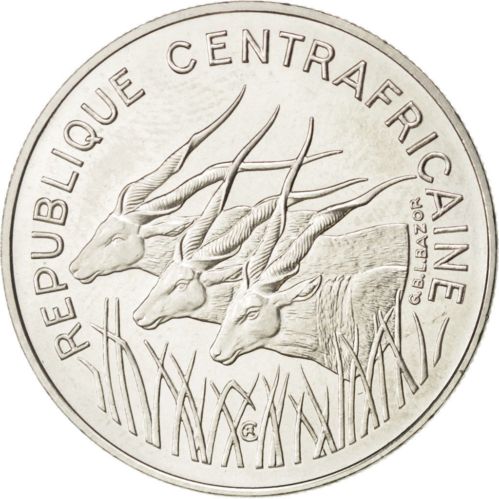 CENTRAL AFRICAN REPUBLIC, 100 Francs, 1975, KM #E4, MS(63), Nickel, 6.96