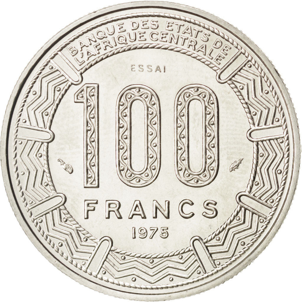 CENTRAL AFRICAN REPUBLIC, 100 Francs, 1975, KM #E4, MS(63), Nickel, 6.96