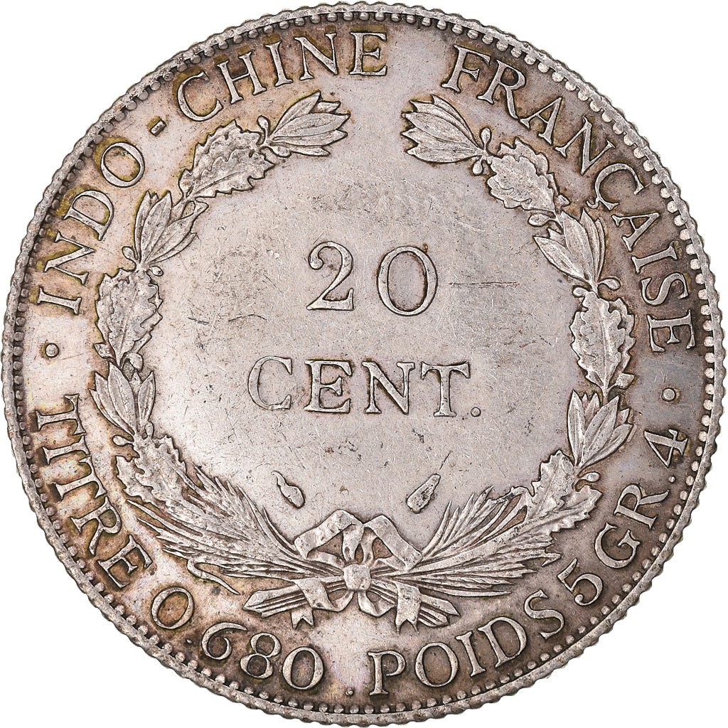 Coin, FRENCH INDO-CHINA, 20 Cents, 1937, Paris, EF(40-45), Silver, KM:17.2