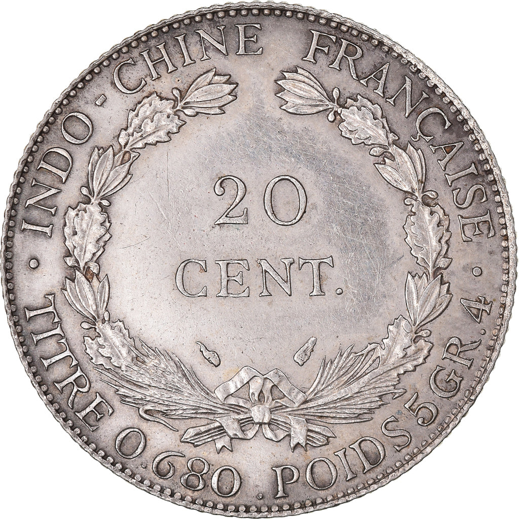 Munten, FRANS INDO-CHINA, 20 Cents, 1937, Paris, ZF+, Zilver, KM:17.2