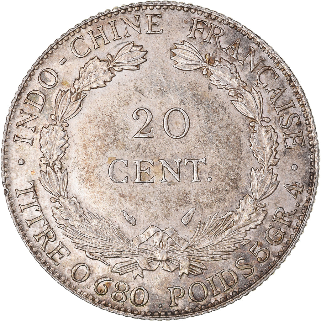 Moeda, INDOCHINA FRANCESA, 20 Cents, 1937, Paris, AU(55-58), Prata, KM:17.2