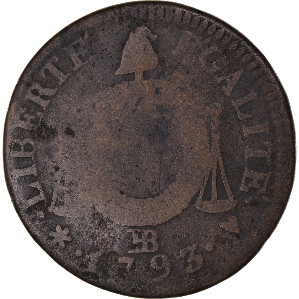 Coin, France, Sol aux Balances, 1793, Strasbourg, F(12-15), Bronze, Gadoury:19