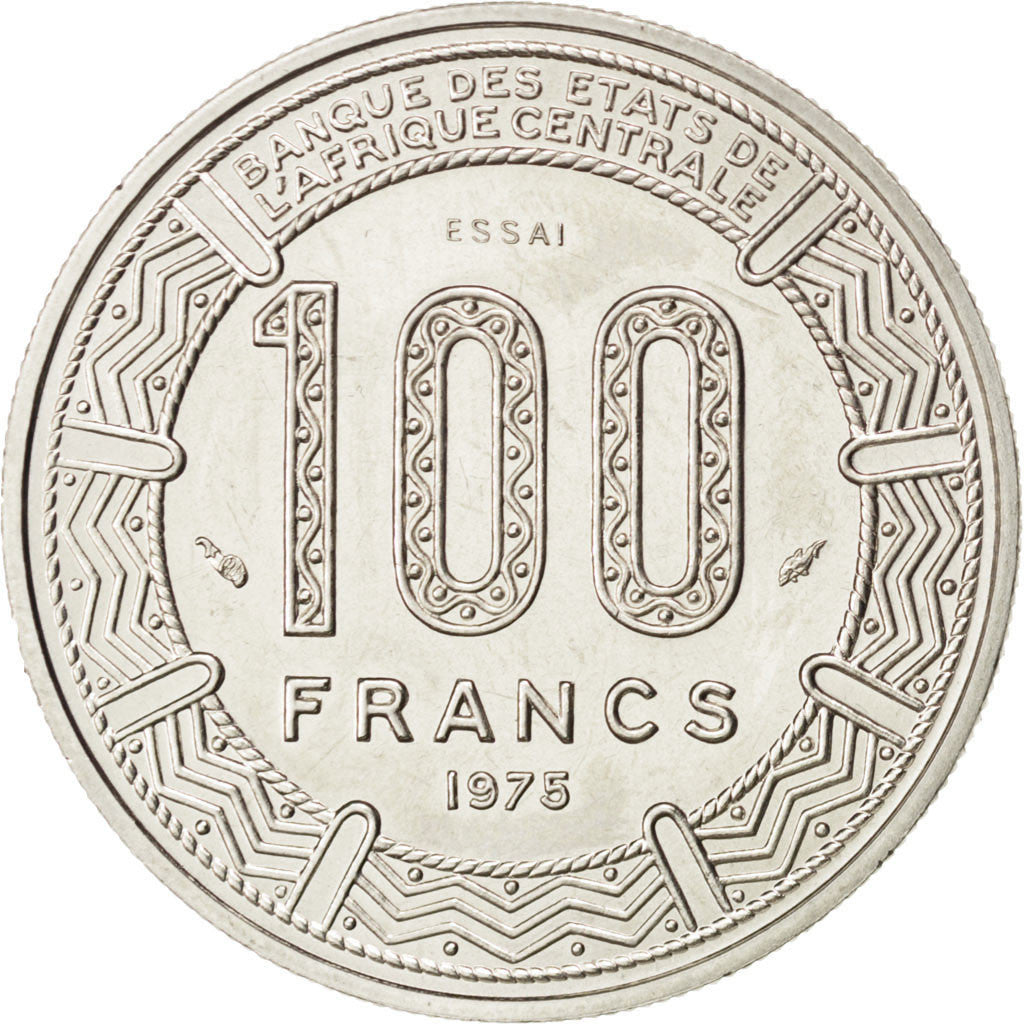 CENTRAL AFRICAN REPUBLIC, 100 Francs, 1975, KM #E4, MS(63), Nickel, 7.01