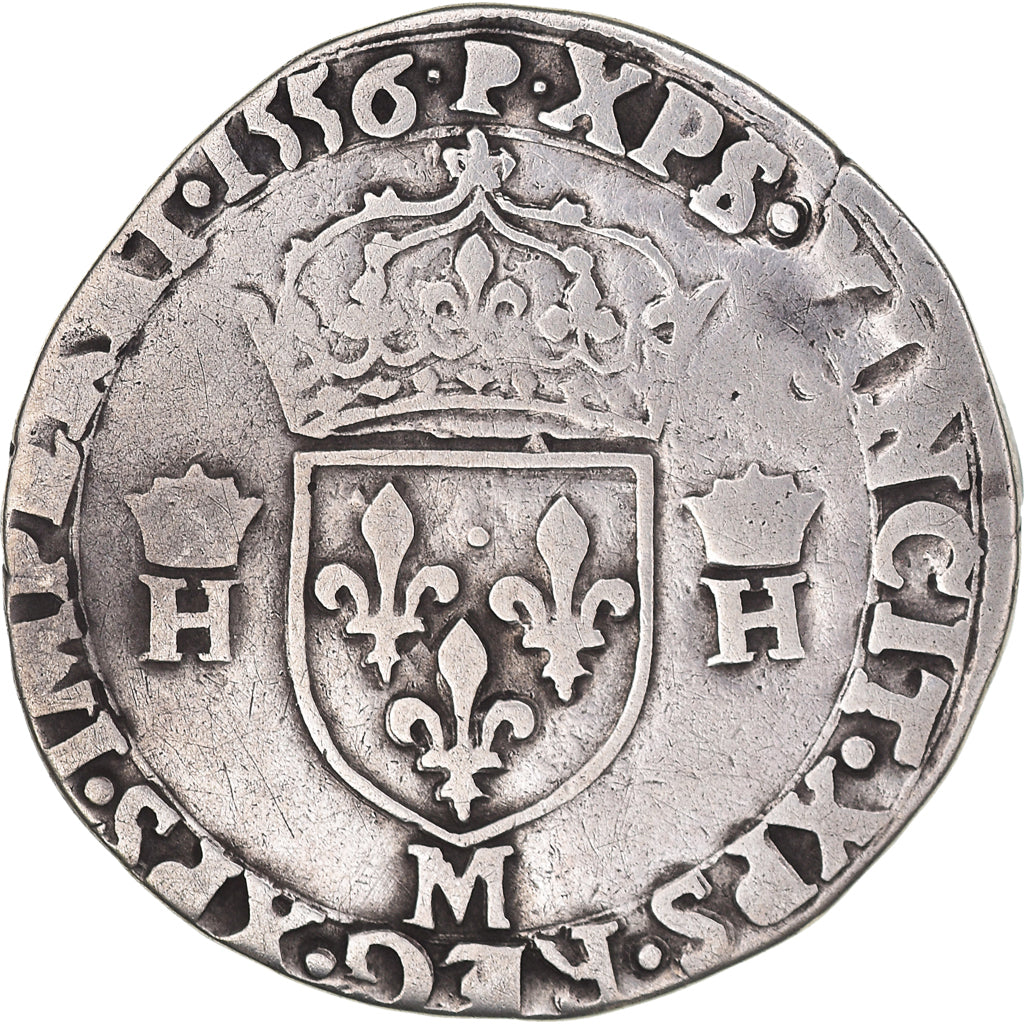 Coin, France, Henri II, Teston, 1556, Toulouse, VF(30-35), Silver, Sombart:4572