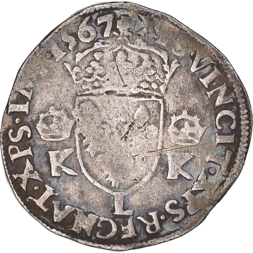 Coin, France, Charles IX, Teston, 1567, Bayonne, VF(20-25), Silver, Sombart:4610