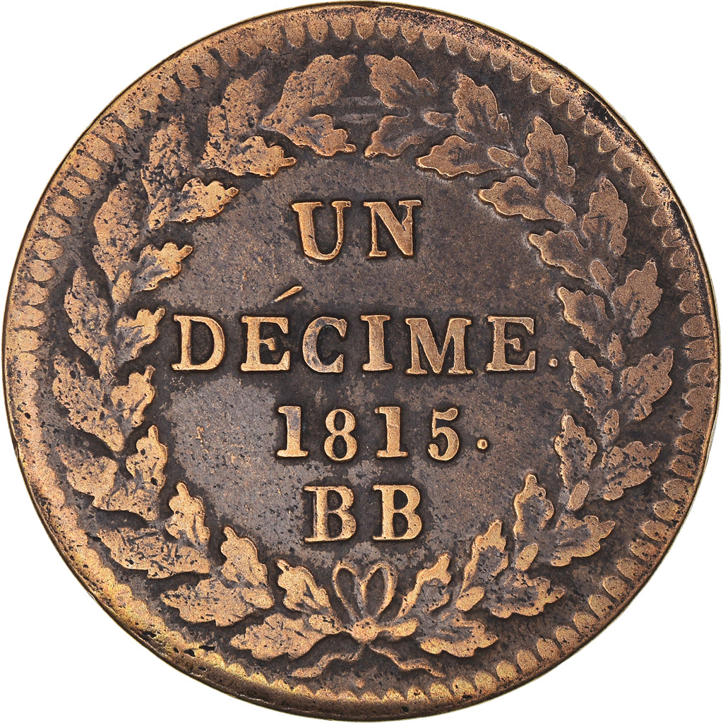 Munten, Frankrijk, Louis XVIII, Decime, 1815, Strasbourg, ZF, Bronzen, KM:701