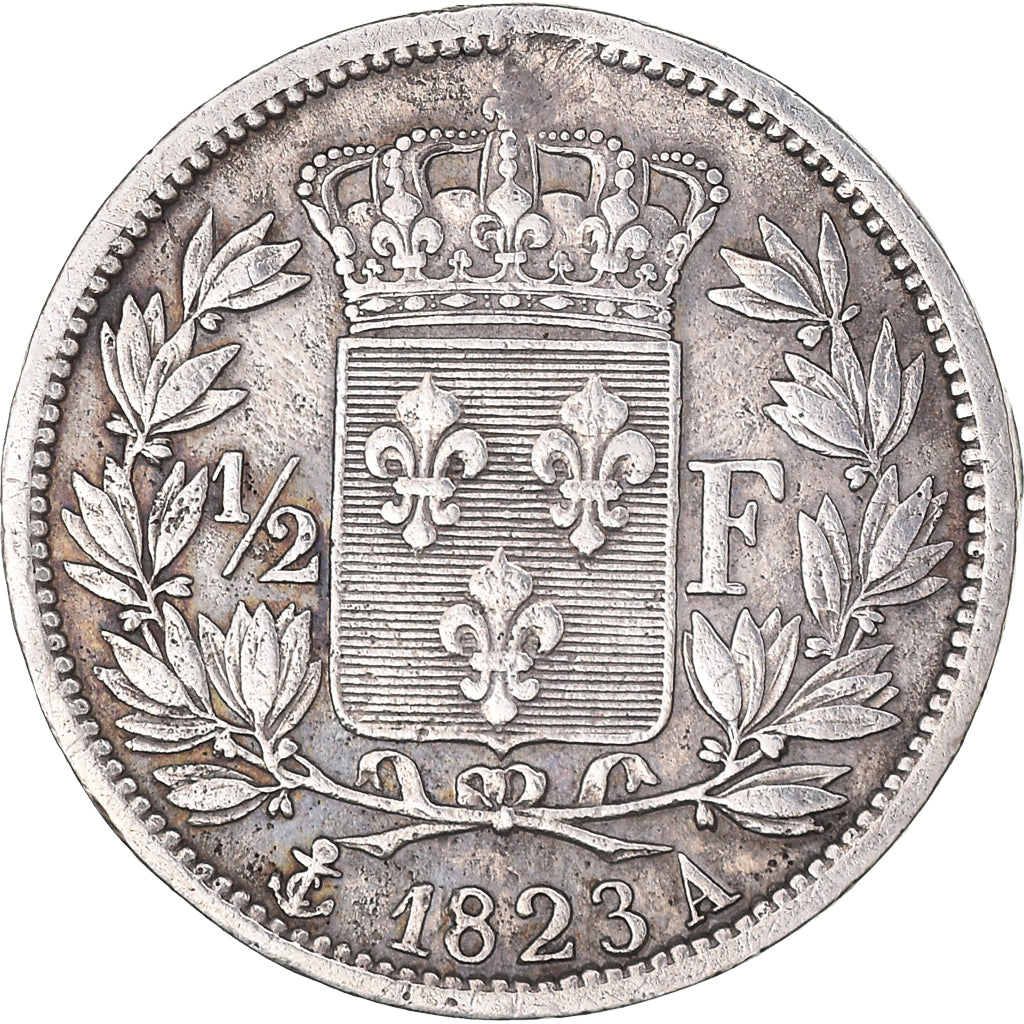 Moneta, Francja, Louis XVIII, 1/2 Franc, 1823, Paris, VF(30-35), Srebro