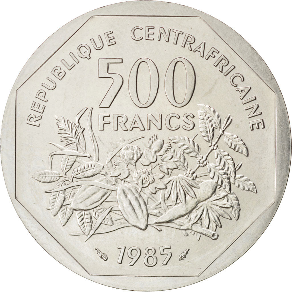 CENTRAL AFRICAN REPUBLIC, 500 Francs, 1985, KM #E6, MS(60-62), Copper-Nickel,...