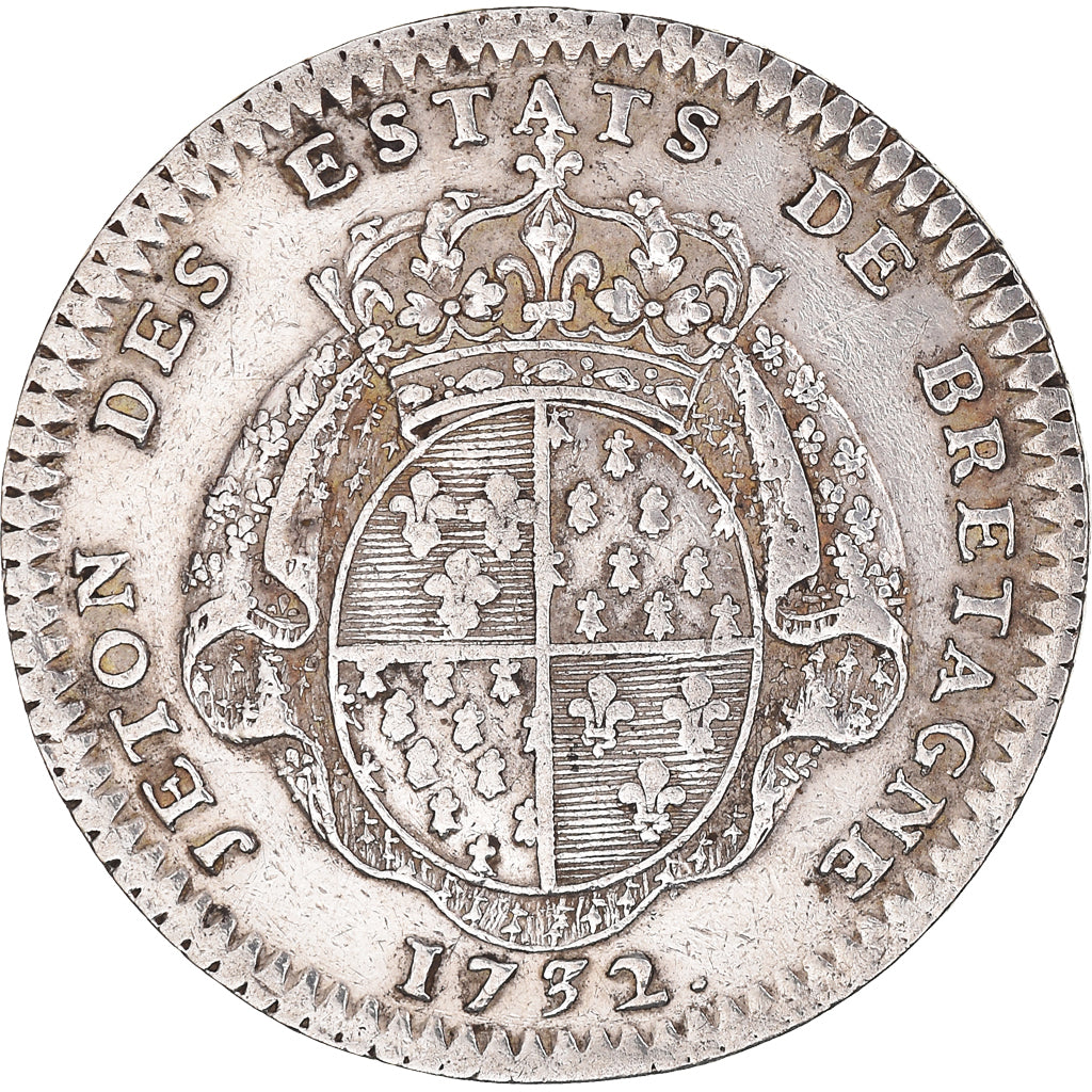 France, Token, Royal, Louis XV, États de Bretagne, Rennes, 1732, Duvivier