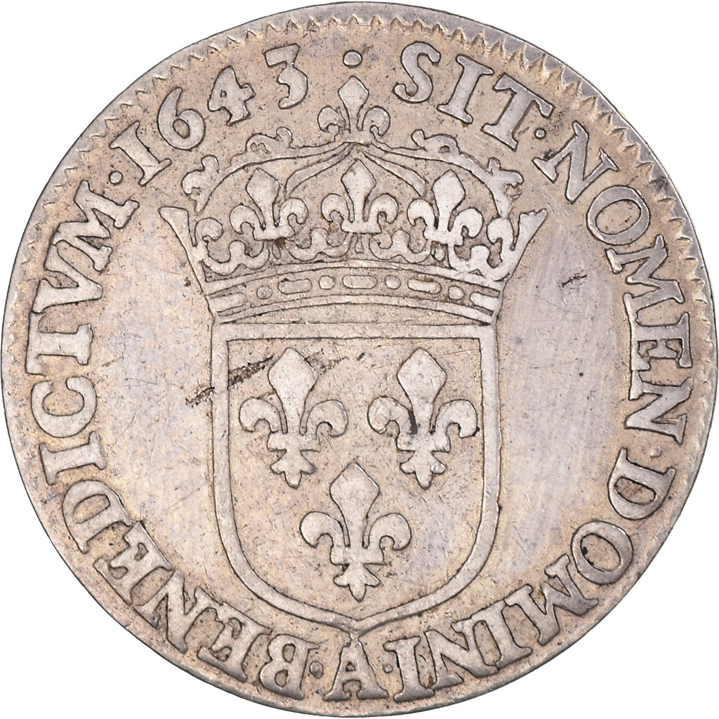 Moneda, Francia, Louis XIII, 1/12 Ecu, 1643, Paris, BC+, Plata, Gadoury:46