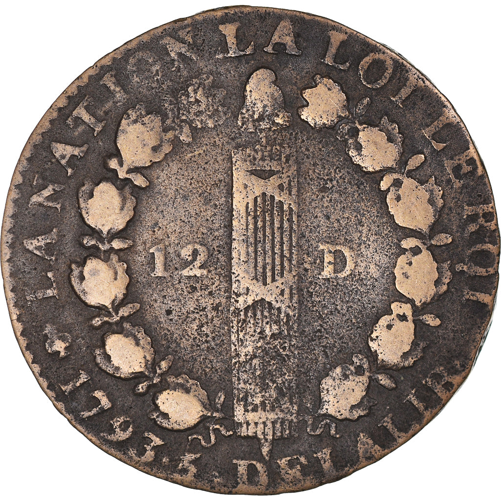 Münze, Frankreich, 12 Deniers, 1793, Paris, S+, Bronze, KM:600.1, Gadoury:15