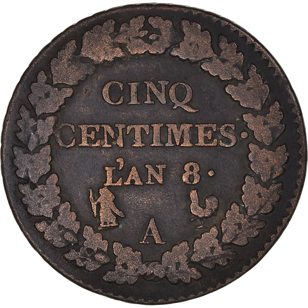 Coin, France, Dupré, 5 Centimes, AN 8, Paris, VF(30-35), Bronze, KM:640.1, Le