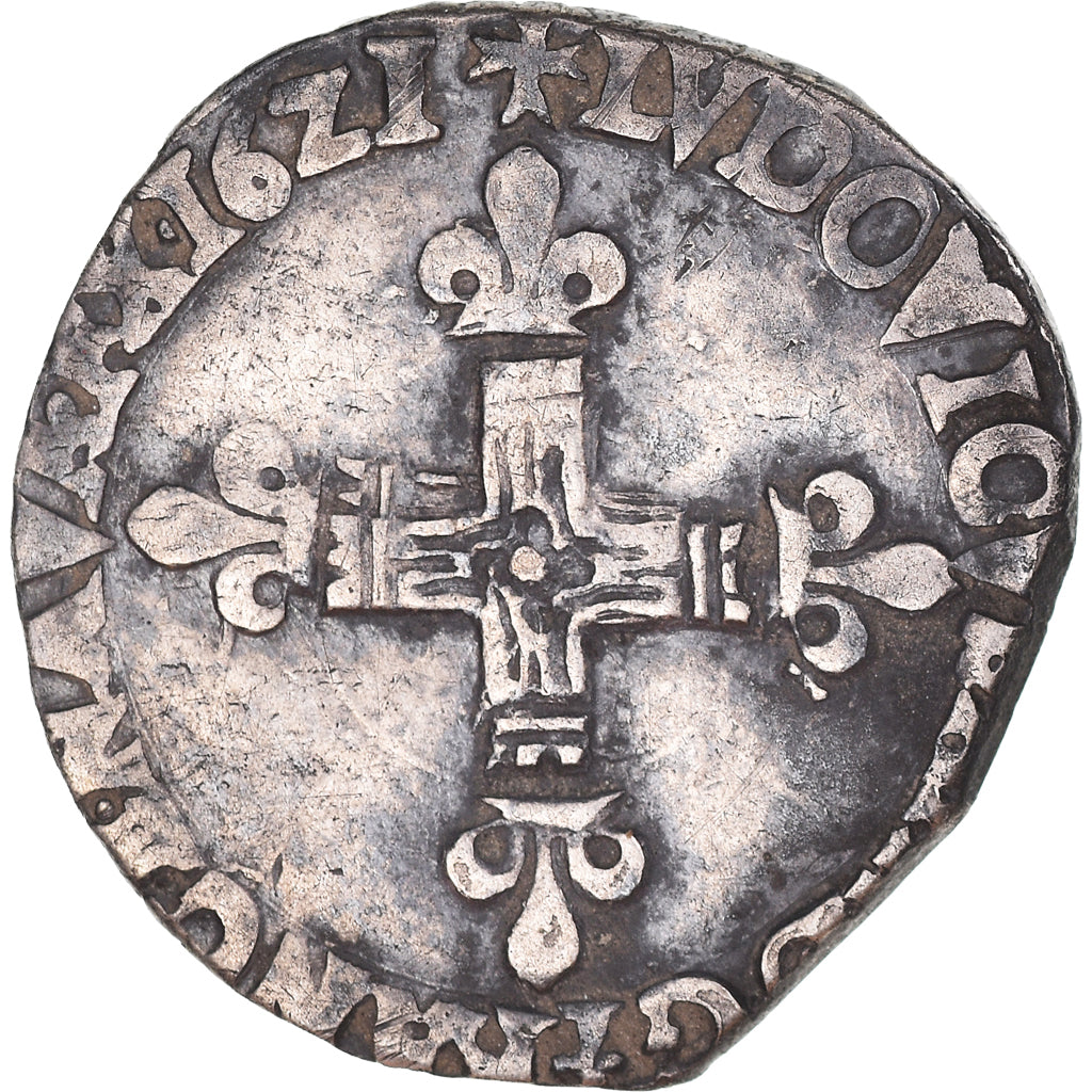 Moneta, Francia, Louis XIII, 1/8 Ecu, 1621, Bayonne, MB+, Argento, KM:44.11