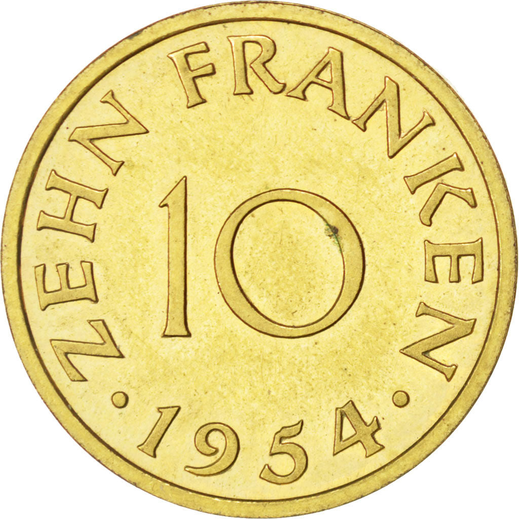 Coin, SAARLAND, 10 Franken, 1954, Paris, AU(55-58), Aluminum-Bronze, KM:E1
