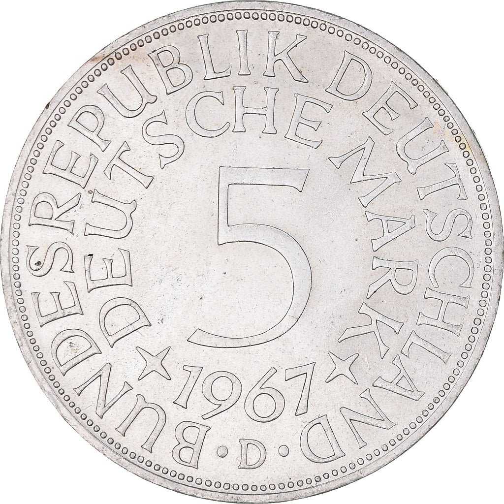 Coin, GERMANY - FEDERAL REPUBLIC, 5 Mark, 1967, Munich, AU(55-58), Silver