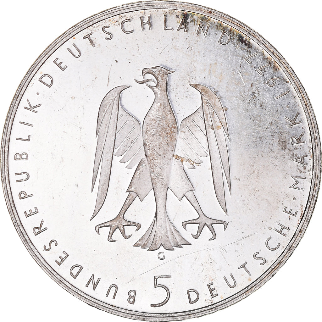 Moeda, ALEMANHA - REPÚBLICA FEDERAL, 5 Mark, 1977, Karlsruhe, Germany, MS(63)