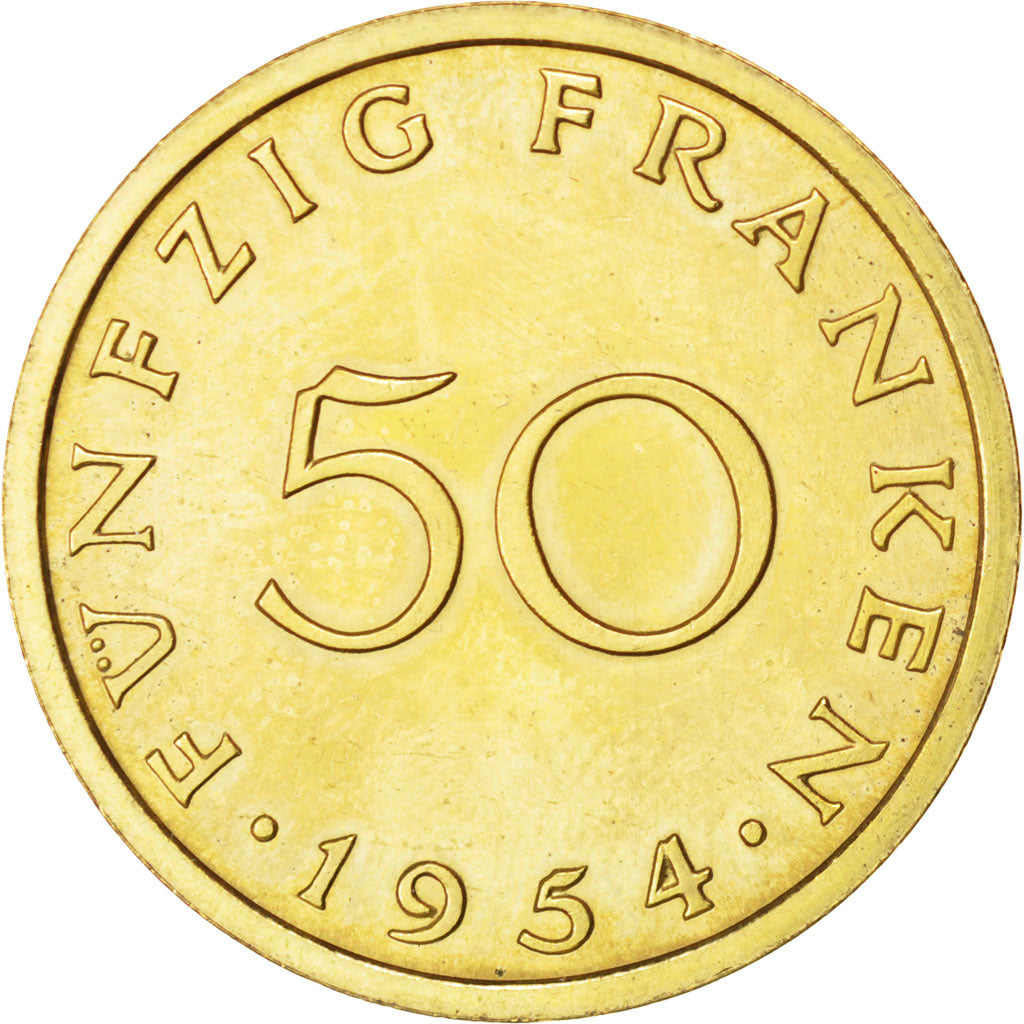 Moneta, SAARLAND, 50 Franken, 1954, Paris, SPL-, Alluminio-bronzo, KM:E5