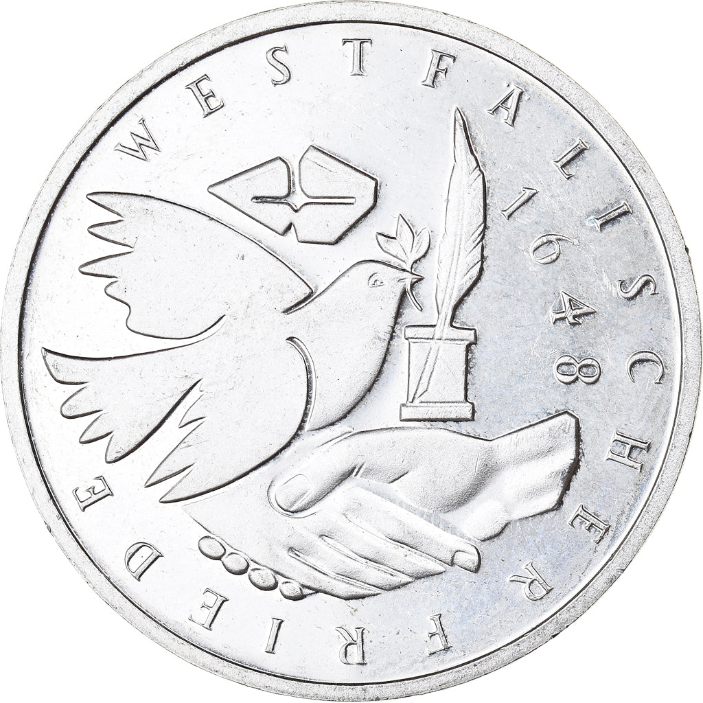 Coin, GERMANY - FEDERAL REPUBLIC, 10 Mark, 1998, Karlsruhe, MS(63), Silver