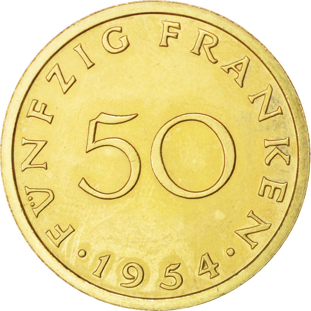 Coin, SAARLAND, 50 Franken, 1954, Paris, AU(55-58), Aluminum-Bronze, KM:E5