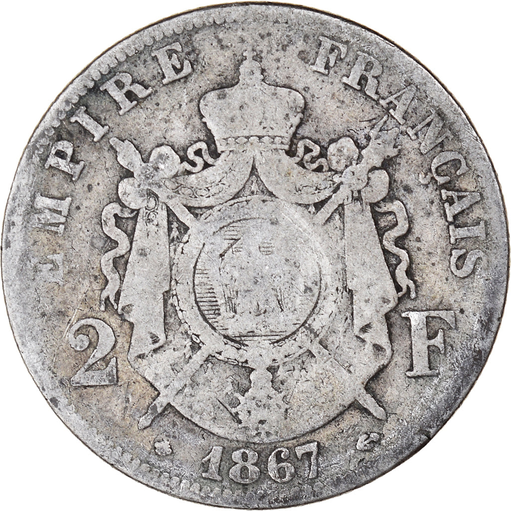 Moneta, Francja, Napoleon III, 2 Francs, 1867, Paris, VF(20-25), Srebro