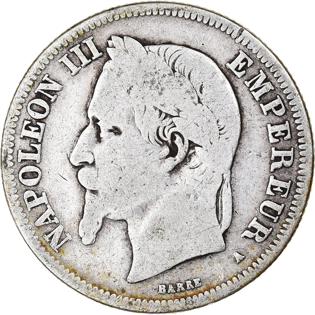 Moneda, Francia, Napoleon III, 2 Francs, 1868, Paris, BC, Plata, KM:807.1