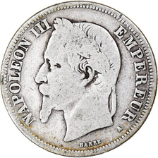 Moneda, Francia, Napoleon III, 2 Francs, 1868, Paris, BC, Plata, KM:807.1