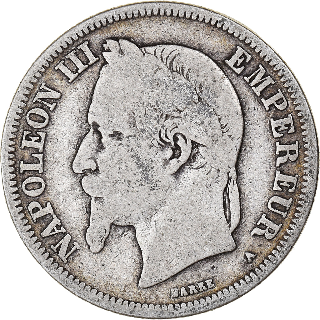 Moneda, Francia, Napoleon III, 2 Francs, 1869, Paris, BC, Plata, KM:807.1