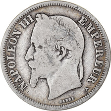 Moneda, Francia, Napoleon III, 2 Francs, 1869, Paris, BC, Plata, KM:807.1