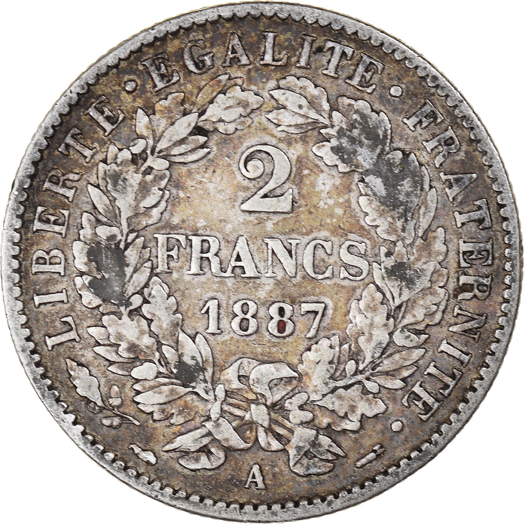 Coin, France, Cérès, 2 Francs, 1887, Paris, EF(40-45), Silver, KM:817.1