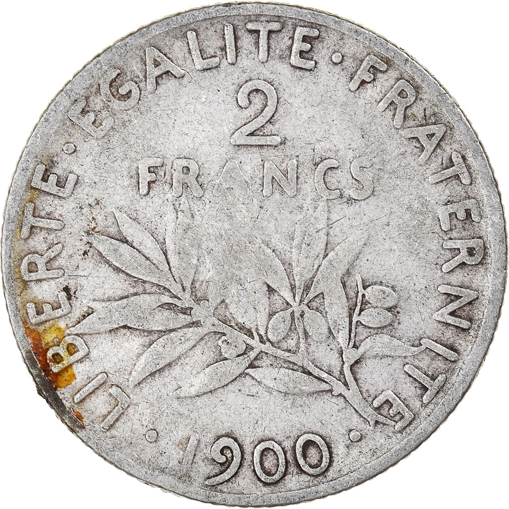 Moneda, Francia, Semeuse, 2 Francs, 1900, Paris, BC, Plata, KM:845.1