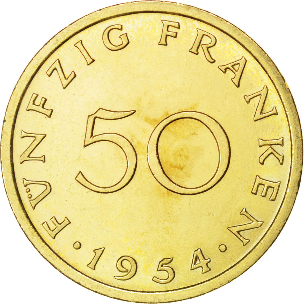 Coin, SAARLAND, 50 Franken, 1954, Paris, MS(60-62), Aluminum-Bronze, KM:E5